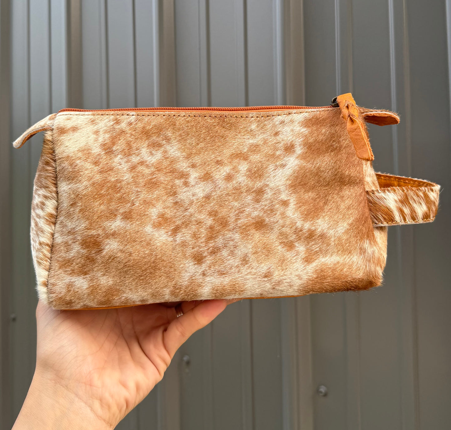 Light Brown Cowhide Makeup Cosmetic Bag