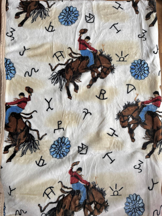 Twin Brands with Turquoise Concho Horse Super Plush Thick Blanket