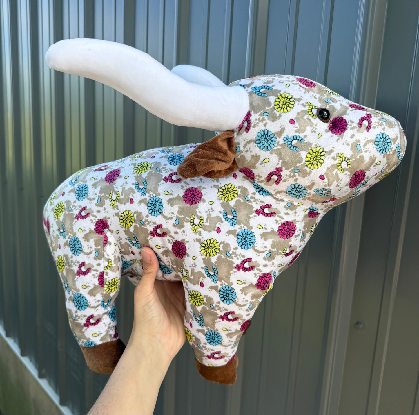 Large Plushie Beige Cowhide Concho Long Horn Plushie