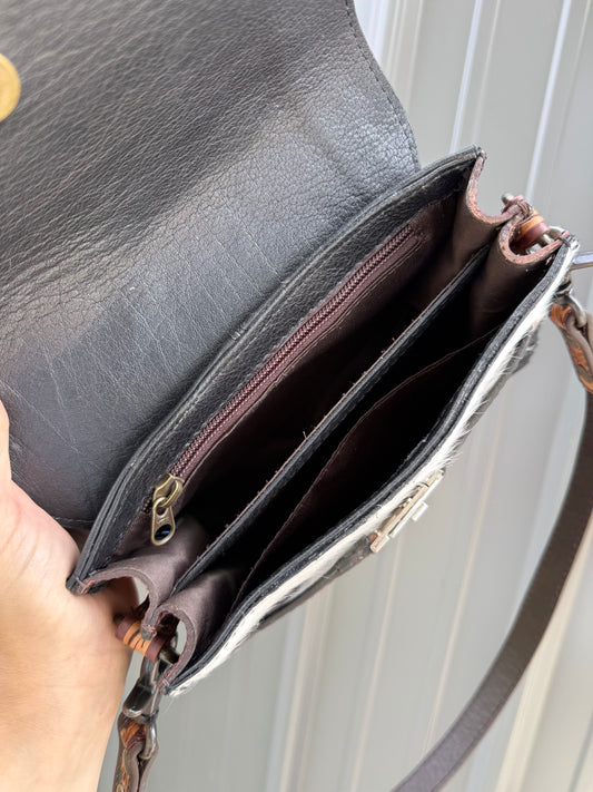 Brown Tooled Genuine Black Cowhide Purse