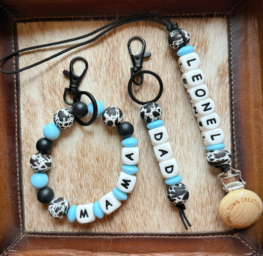 Black Cowhide Baby Blue