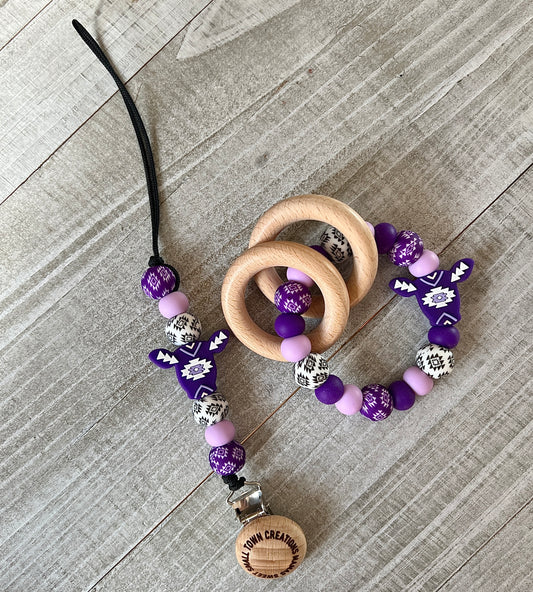 Purple Aztec Cow Teether Set