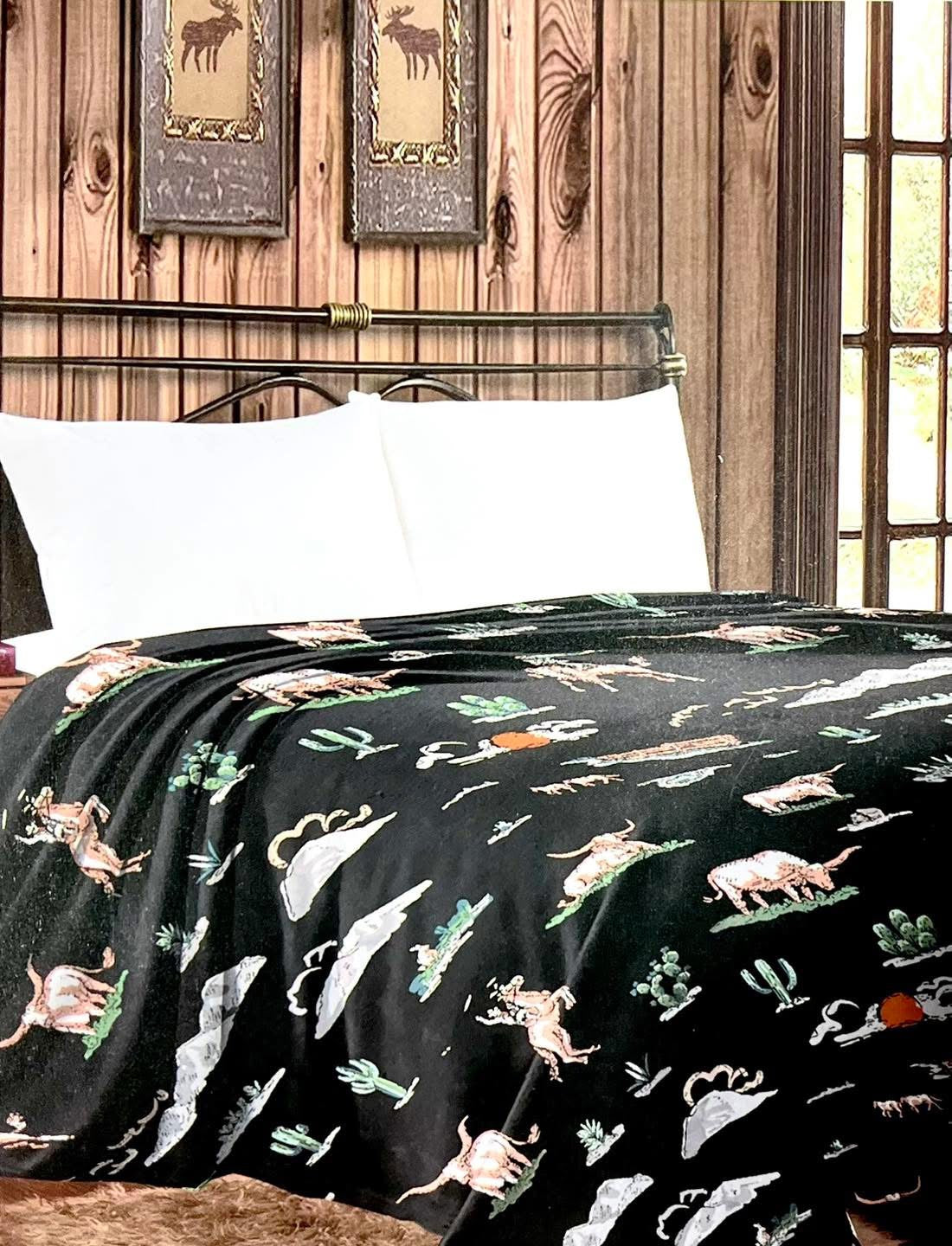 Black Western Cowboy Plush Thin Twin Blanket