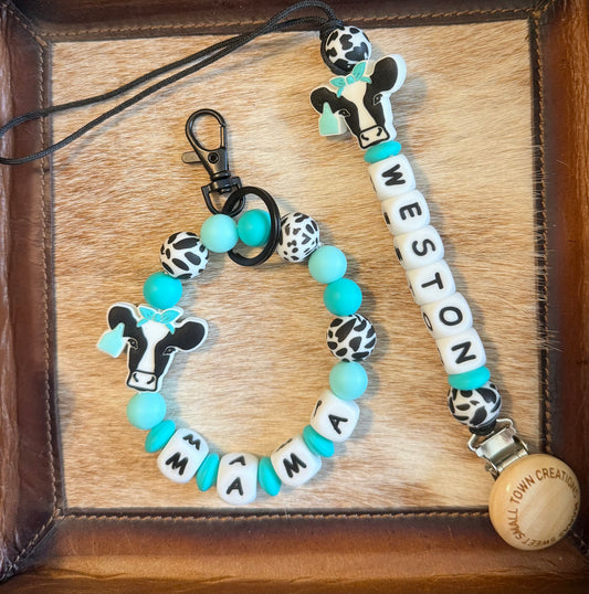 Black Cow Turquoise Cow Print
