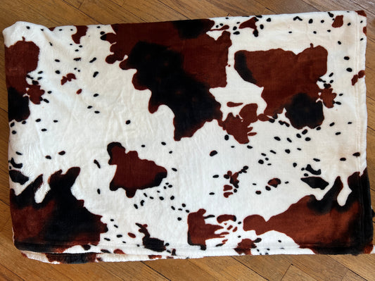 Tri Color Brown Cow Print King Super Plush Blanket