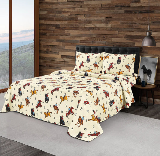 Beige Cowboy Brands Sheets Set