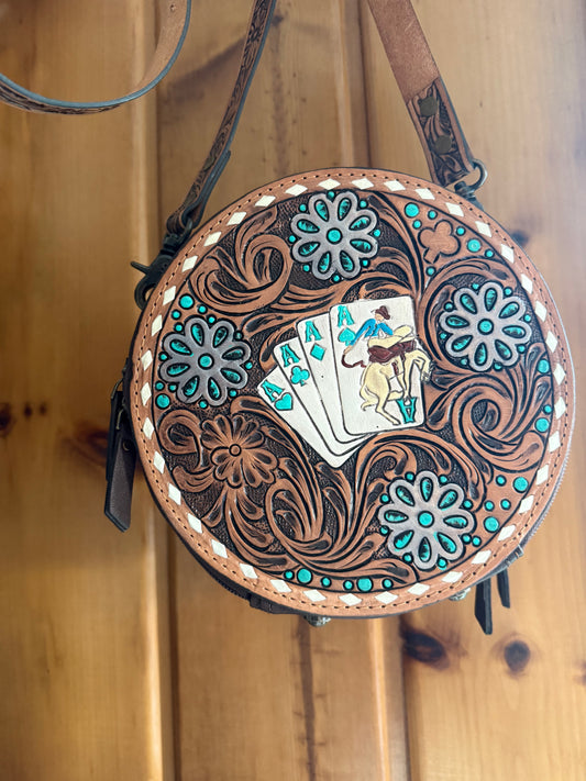 Tooled Leather and Canteen Crossbody Purse