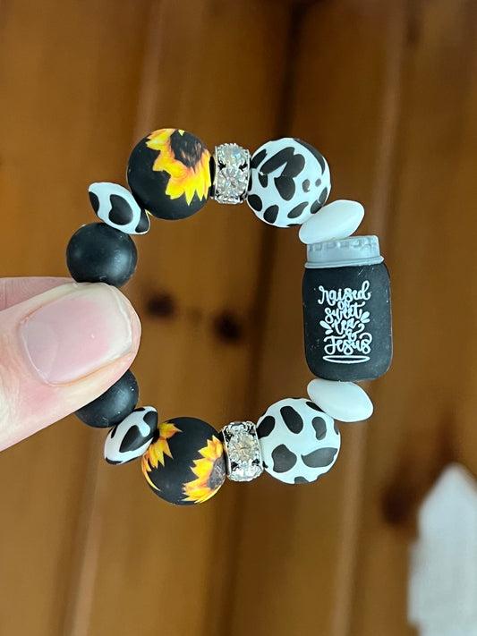 Raised on Sweet Tea & Jesus Sunflower Cow Print Tumbler Cup Charm