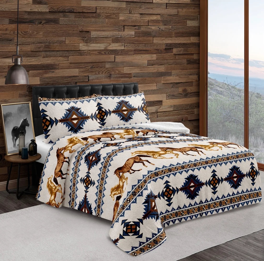 Aztec Horses Sherpa Bedding Set