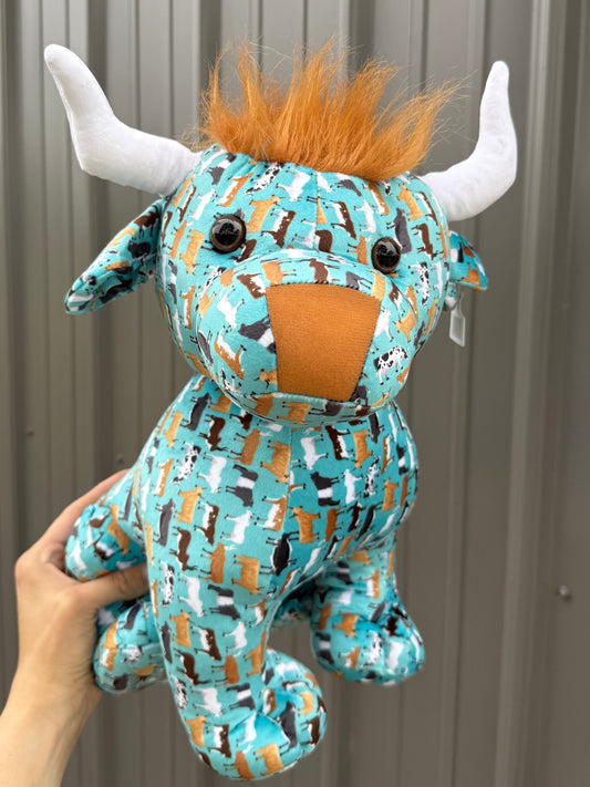 Large Plushie Turquoise Cows Sitting Bull