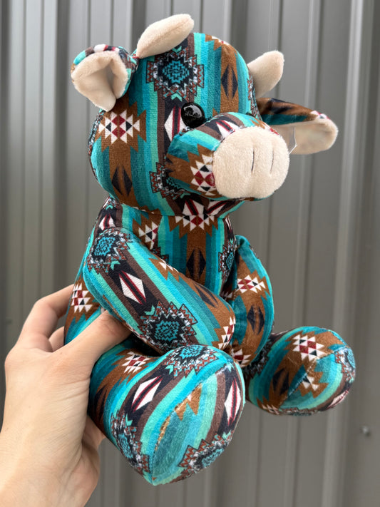 Teal Brown Aztec Sitting Cow Plushie