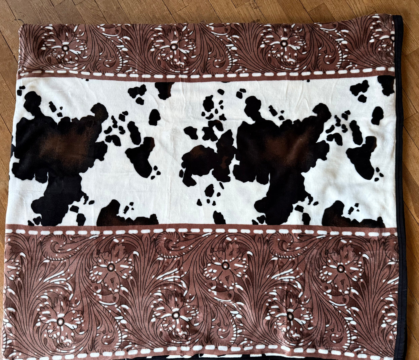 Tooled Leather Cowhide Reversible Blanket