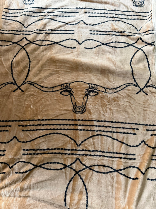 Brown Long Horn Super Plush Thick Queen Blanket
