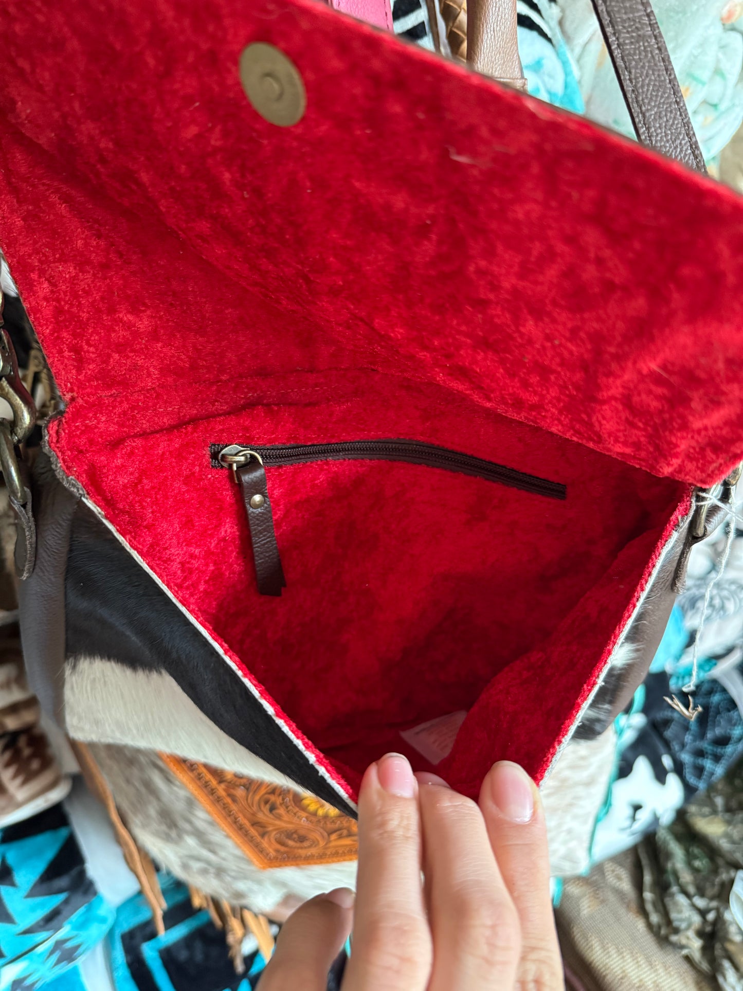 Cowhide Tooled Leather Crossbody Purse Bag