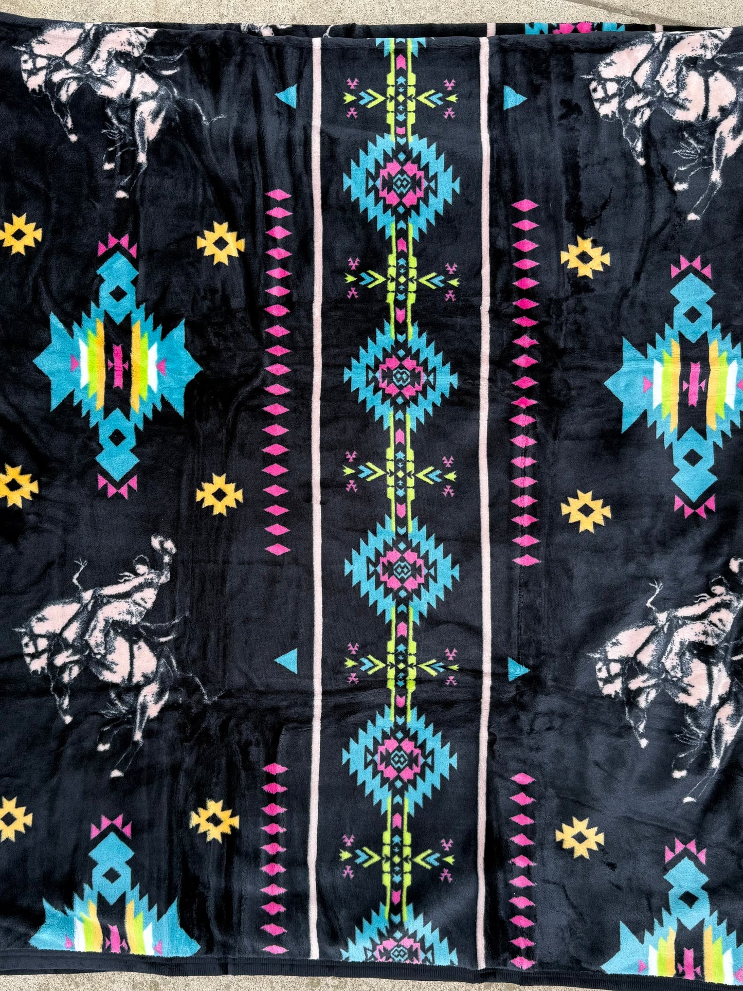 Queen Neon Black Bucking Horse Blanket Thicker Style