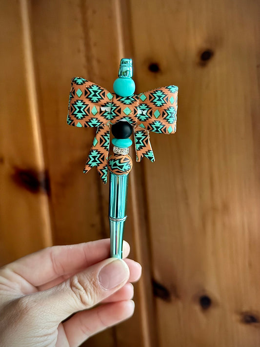 Rust/ TurquoiseAztec Bow Pen
