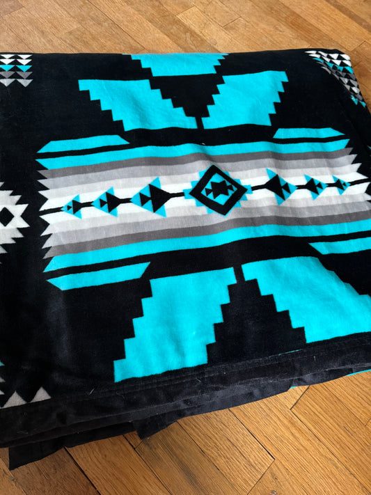 Black Turquoise Aztec King Size Super Plush Blanket