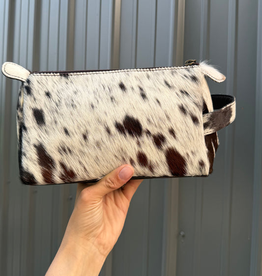Dark Brown Cowhide Makeup Cosmetic Bag