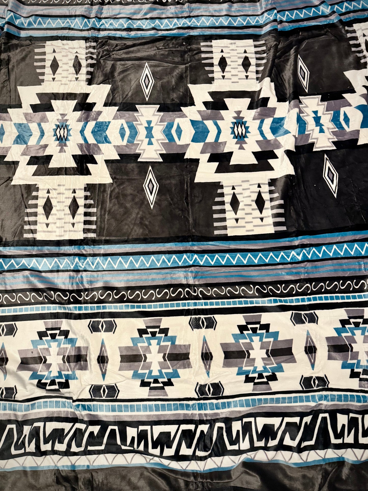 Dark Gray and Teal/ Blue Aztec Super Plush King