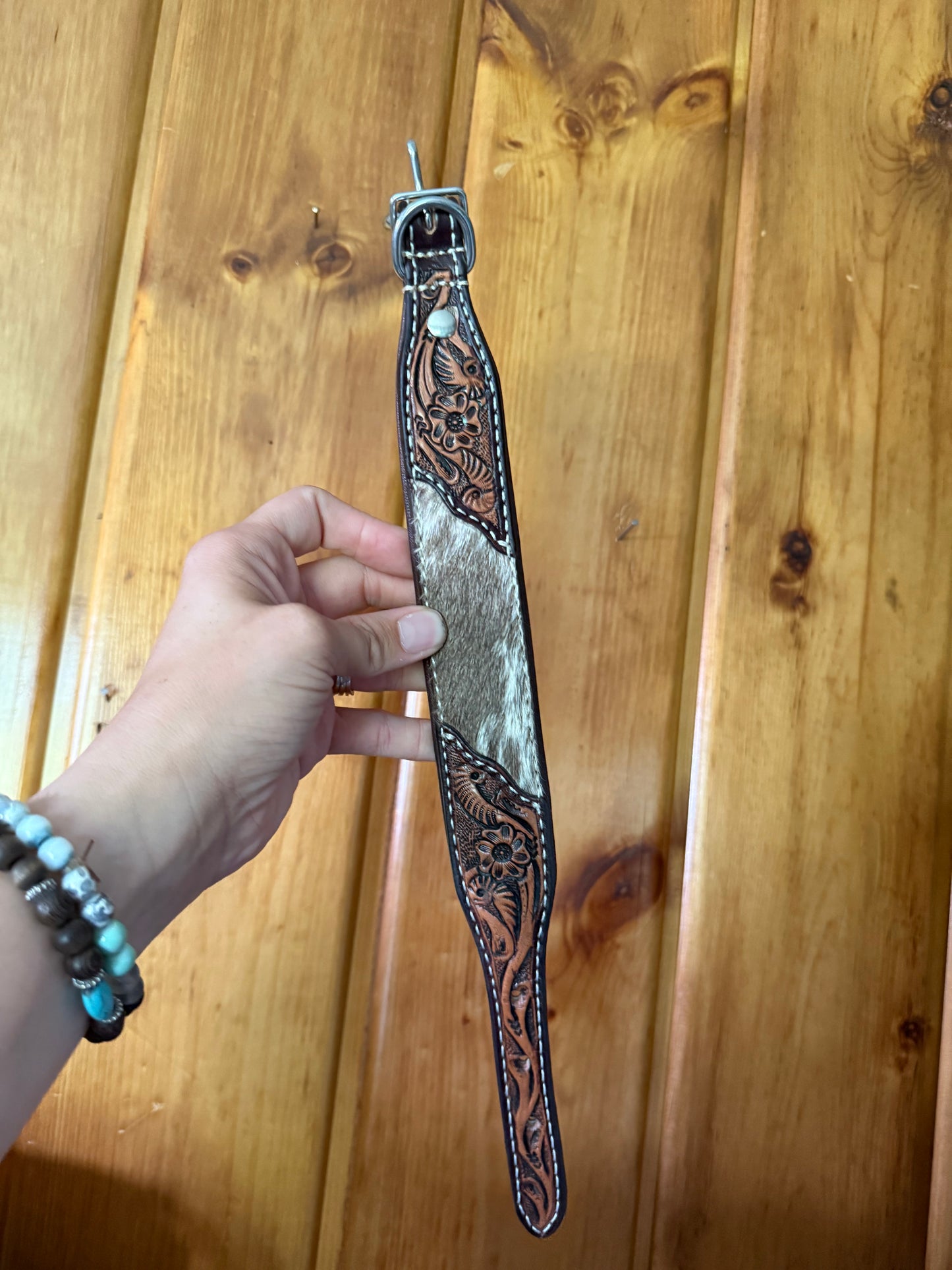 Genuine Tooled Leather & Cowhide Dog Collar