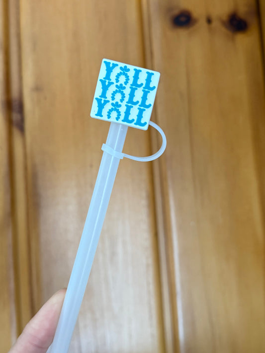 Y’all Turquoise Straw Topper