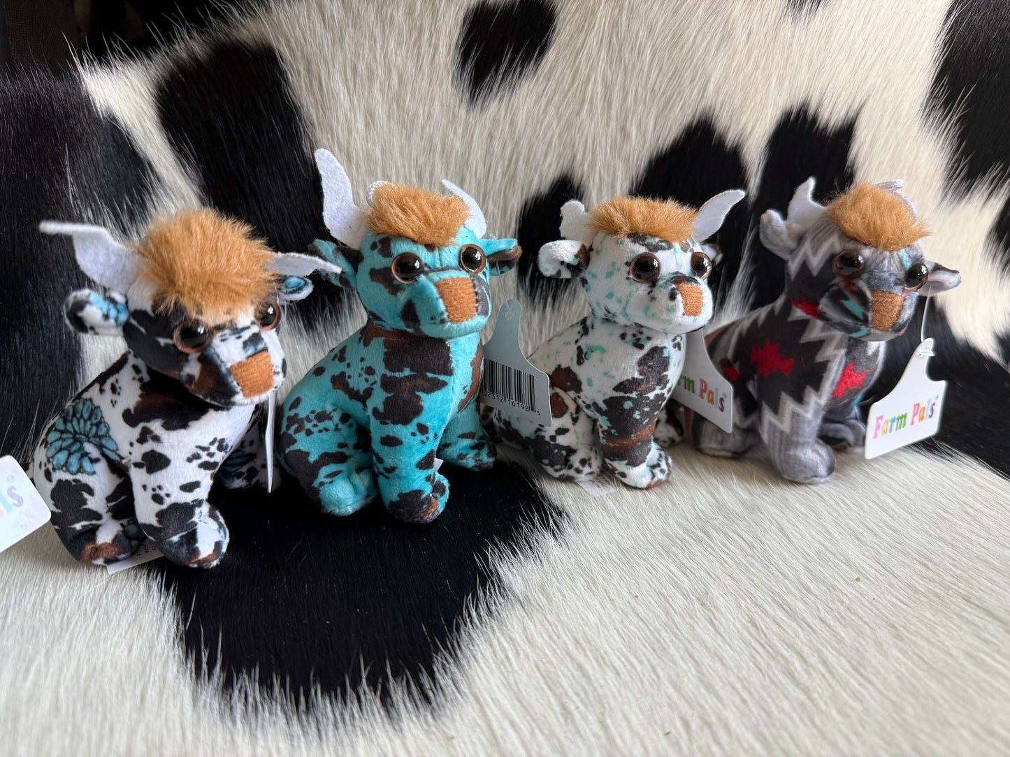 Mini Sitting Bull Cow Aztec Cowhide Plushie
