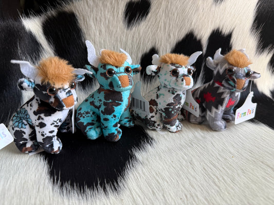 Mini Sitting Bull Cow Aztec Cowhide Plushie