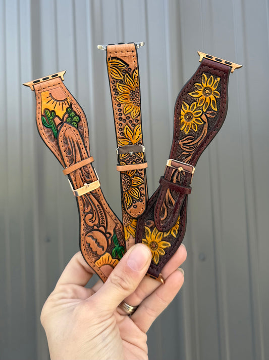 Genuine Cowhide and Tooled Leather Watch Bands