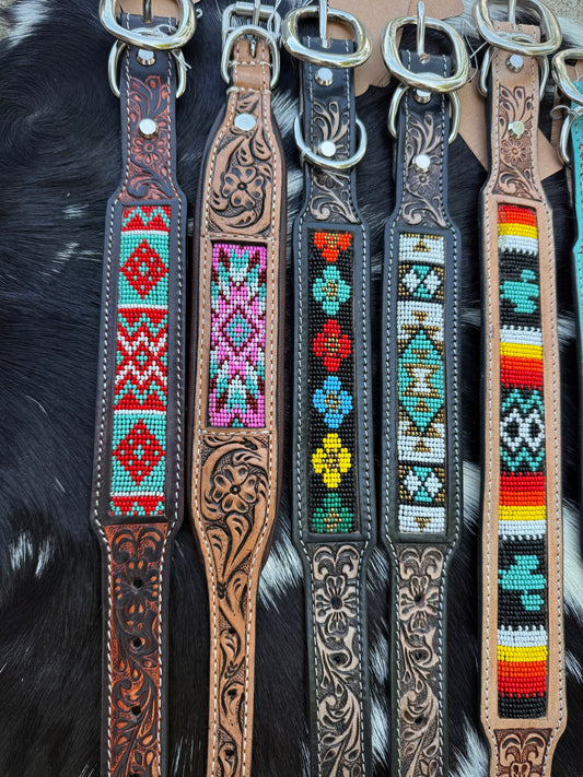 Western Genuine Leather Beaded Dog Collar