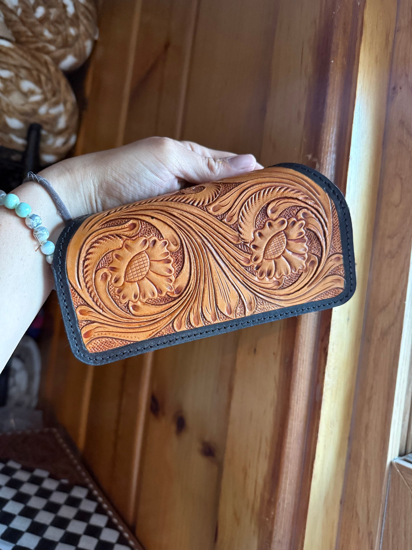 Light Brown Tooled Leather Cowhide Case