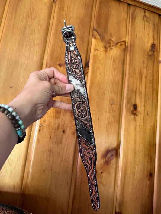Genuine Tooled Leather & Cowhide Dog Collar