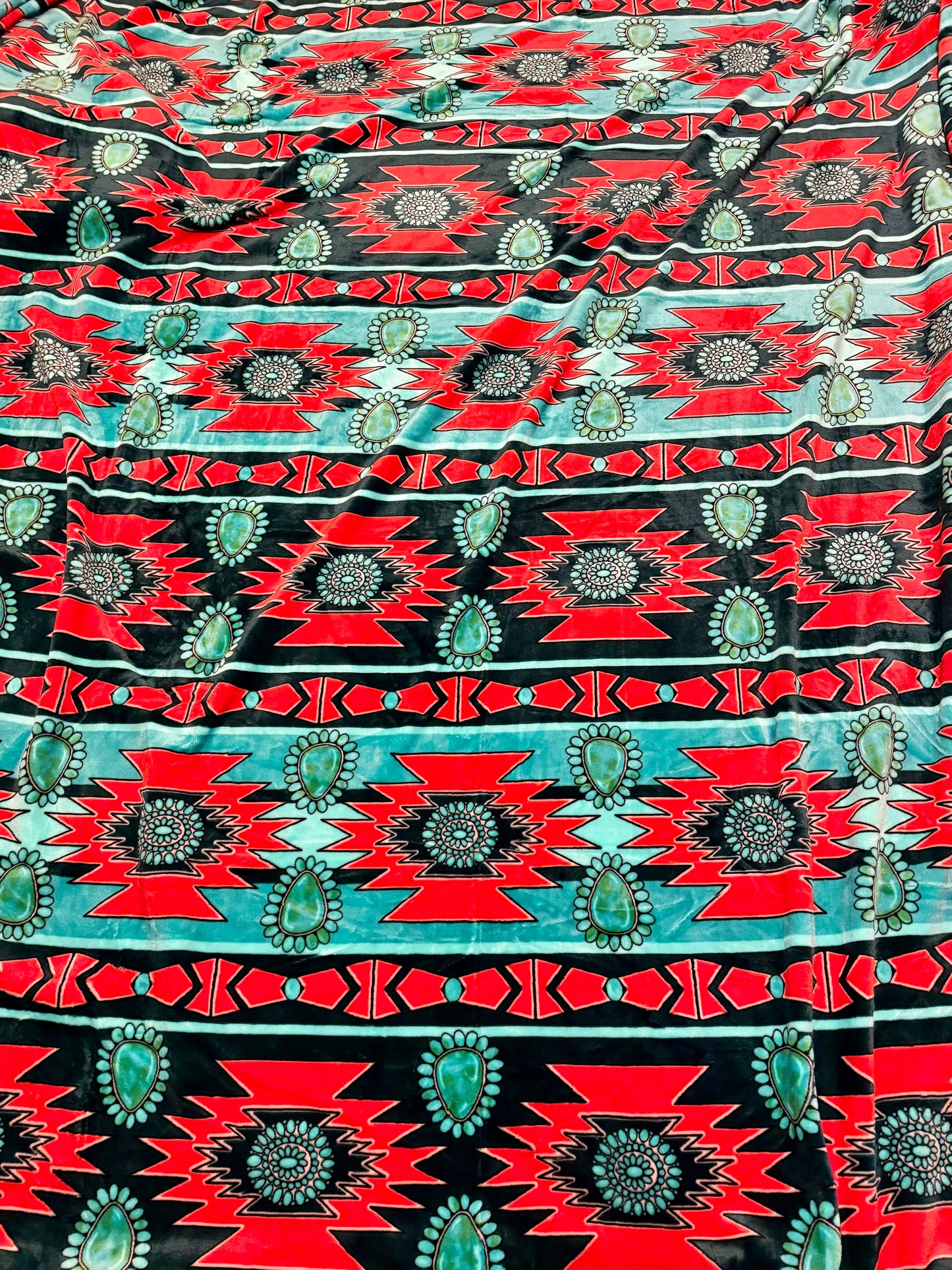 Red / Turquoise Aztec Super Plush King Blanket