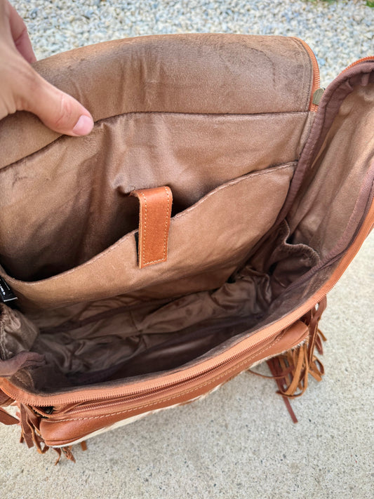 Brown Leather Cowhide Backpack / Diaper Bag