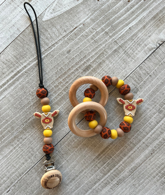 Rust/Mustard Aztec Cow Teether Set