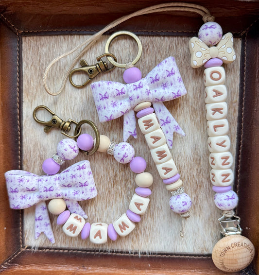 Purple Ribbon Bow Mama & Me Custom Name