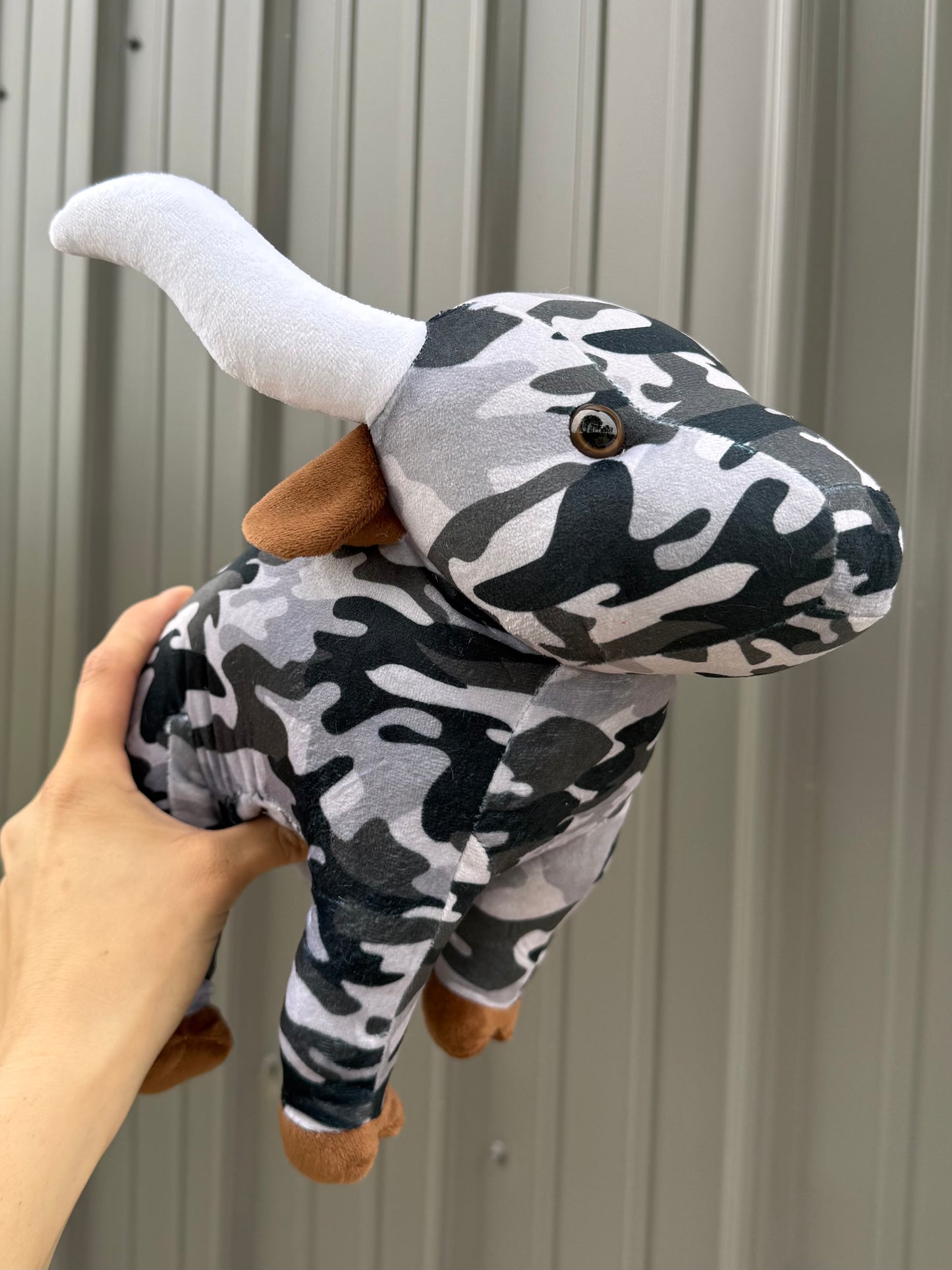 Gray Camo Long Horn Cow Plushie