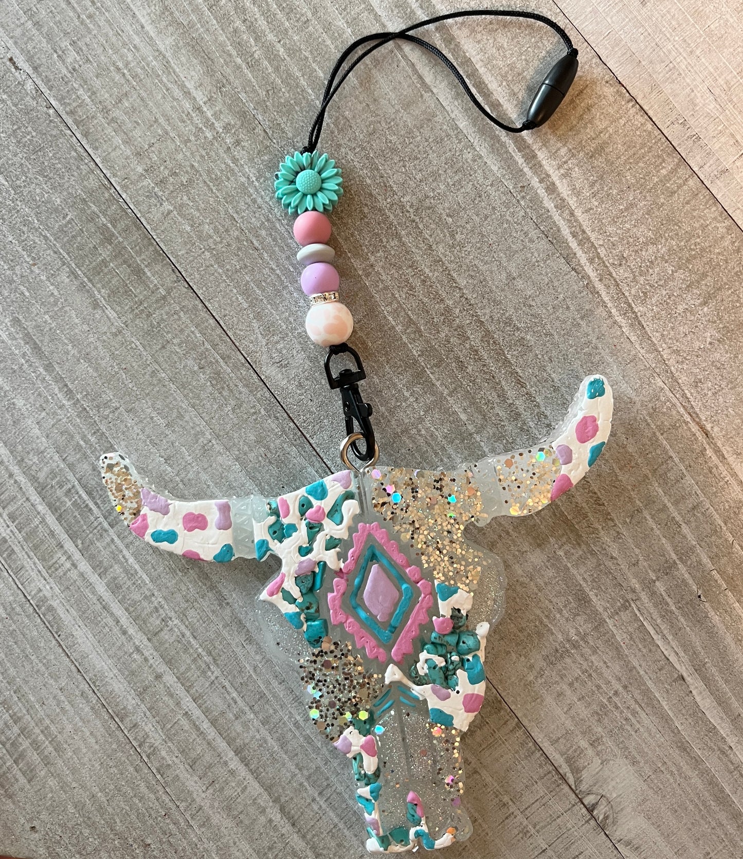 Turquoise Stone and Pink Aztec Cow Skull Freshie Set