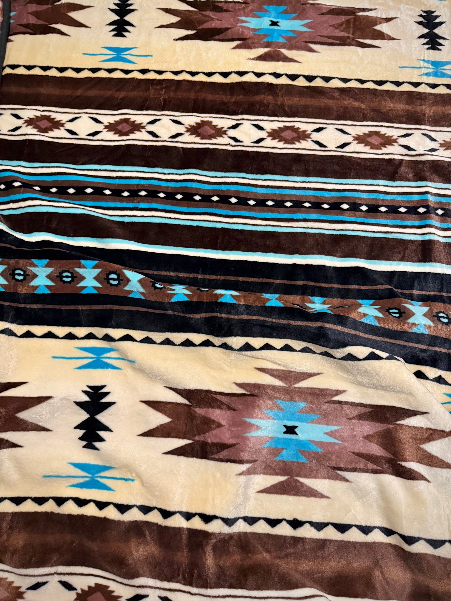 Brown Beige Aztec King Size Super Plush Blanket