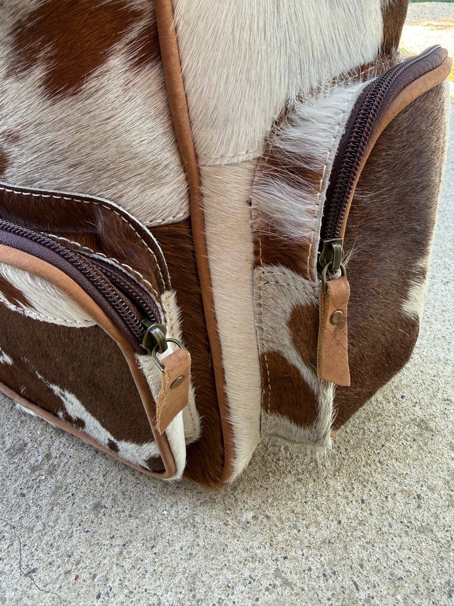 Tooled Leather Spotted Brown Cowhide Rustic Leather Backpack / Diaper Bag
