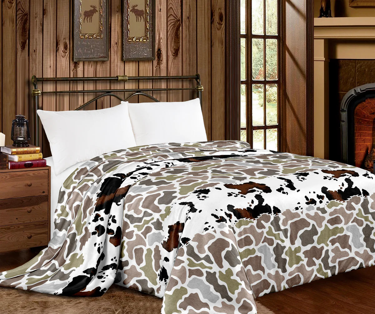Cowhide and Camo Super Plush King Blanket