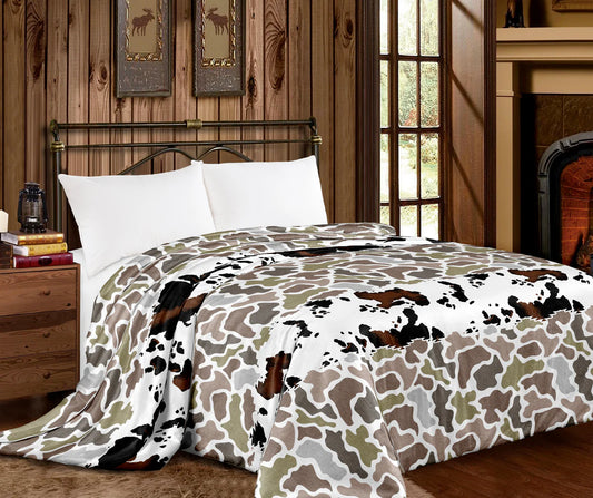 Cowhide and Camo Super Plush King Blanket