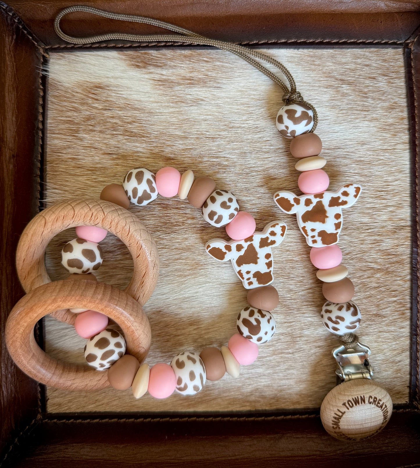Brown Cow Pink Teether Set