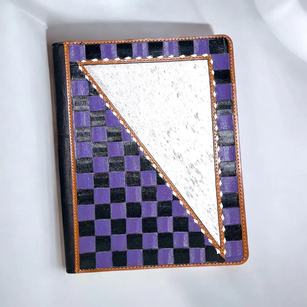 Purple Check Planner Cowhide Tooled Leather