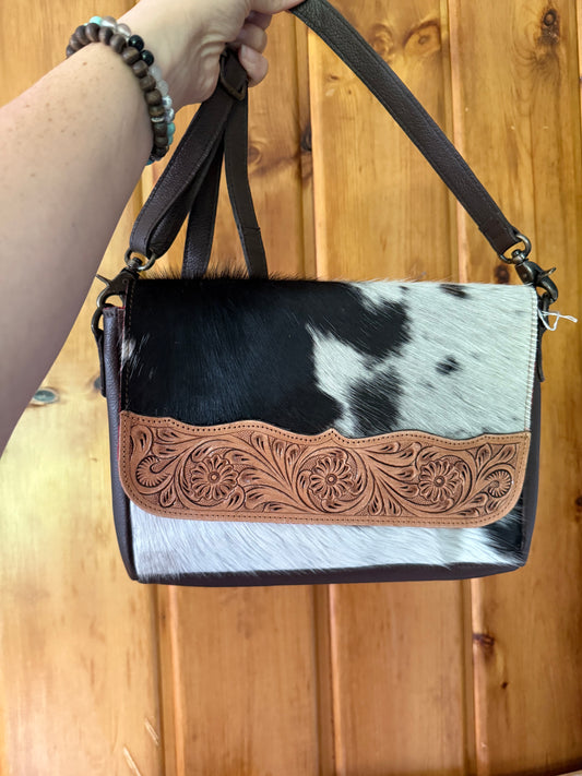 Cowhide Tooled Leather Crossbody Purse Bag