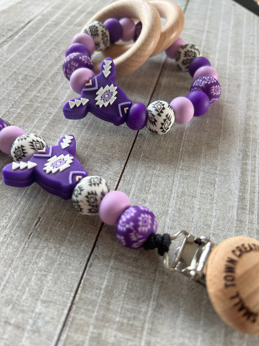 Purple Aztec Cow Teether Set