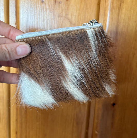 Long Hair Brown and White Cowhide Coin Purse
