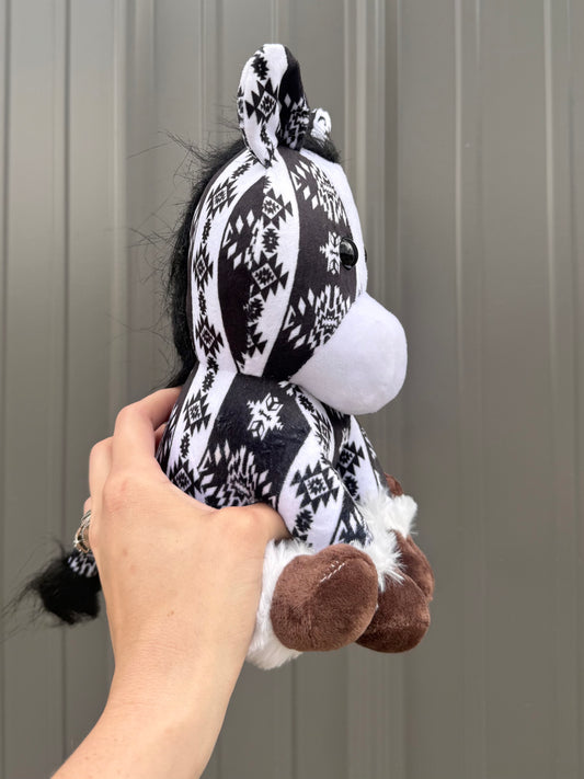 Black / White Aztec Sitting Horse Plushie