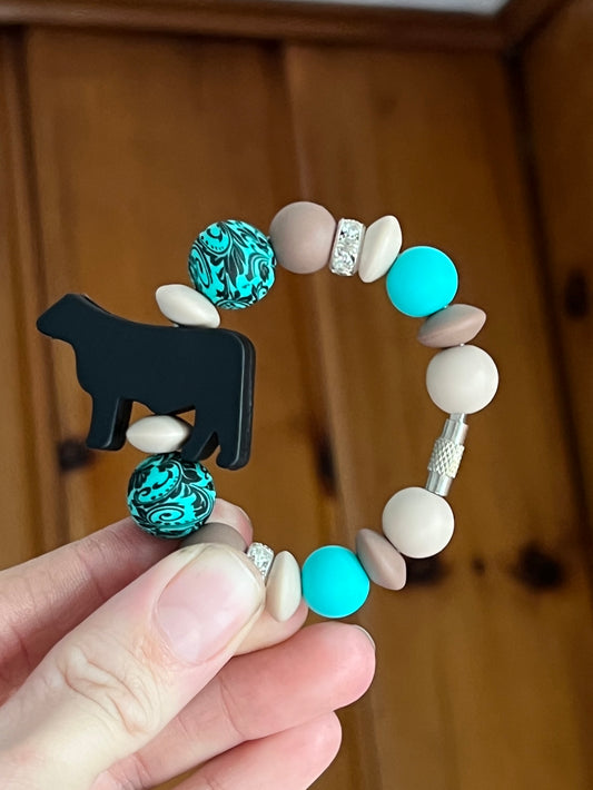 Black Cow Tooled Turquoise Tumbler Cup Charm
