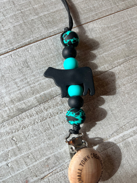 Black Cow Turquoise Cowhide Pacifier Holder