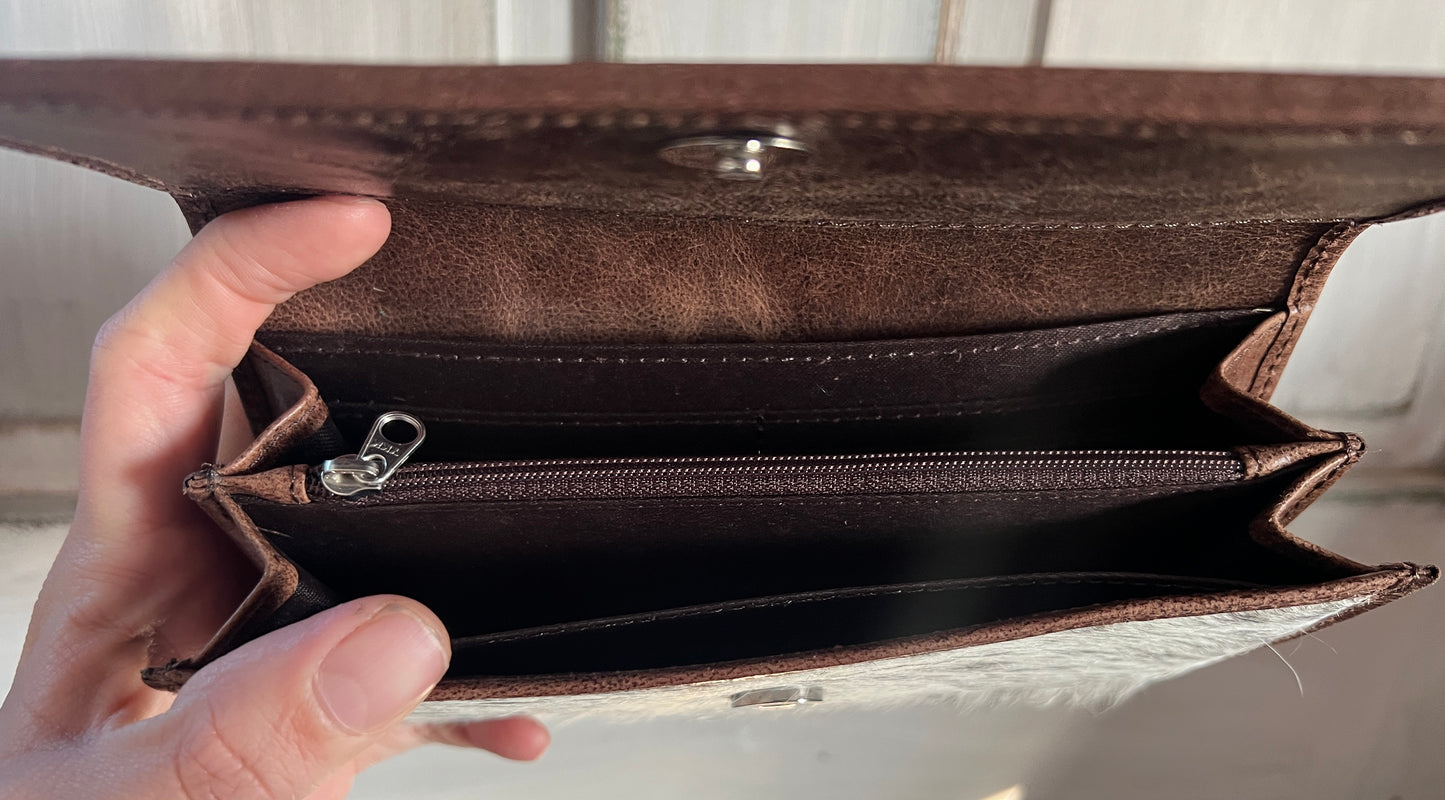 Light Brown Brown Genuine Cowhide Leather Bootstitch Wallet